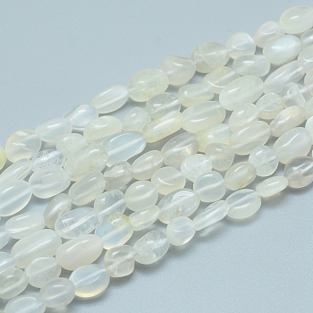 Natural White Moonstone Beads Strands, Tumbled Stone, Nuggets, 5~12x6~7mm, Hole: 0.8mm, about 46~57pcs/strand, 15.16 inch(38.5cm)