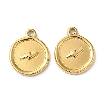 304 Stainless Steel Pendants, Flat Round with Lightning Charm, Real 18K Gold Plated, 15x12.5x2mm, Hole: 1.5mm