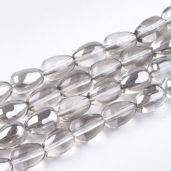 Electroplate Glass Beads Strands, teardrop, Full Plated, Light Grey, 9x6~6.5mm, Hole: 1mm, about 92~94pcs/strand, 31.4 inch