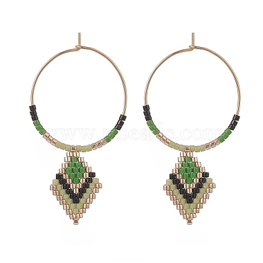 Lime Green Rhombus Seed Beads Earrings