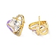 Left and Right Clear Cubic Zirconia Heart Stud Earrings with Enamel(EJEW-C027-04G)-3