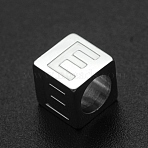 Non-Tarnish 201 Stainless Steel European Beads, Large Hole Beads, Horizontal Hole, Cube, Stainless Steel Color, Letter.E, 7x7x7mm, Hole: 5mm(STAS-N090-LA062-E)