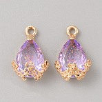 Resin Teardrop Pendants, Faceted, Golden Plated Alloy Flower Drop Charms, Medium Orchid, 19.5~20x13x7.5mm, Hole: 2mm(RESI-WH0035-55I)