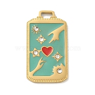 304 Stainless Steel Rhinestone Pendants, Enamel Style, Rectangle, Heart, Golden, 25.5x13.5x1mm, Hole: 1.8x3.5mm(STAS-I322-85G)