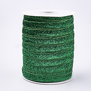 Glitter Sparkle Ribbon, Polyester & Nylon Ribbon, Green, 3/8 inch(9.5~10mm), about 50yards/roll(45.72m/roll)(SRIB-T002-01B-06)