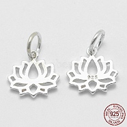 925 Sterling Silver Pendants, Lotus, with 925 Stamp, Silver, 11x11.5x1.5mm, Hole: 4mm(X-STER-K170-01S)
