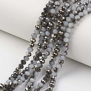 Electroplate Glass Beads Strands, Imitation Jade, Half Black Plated, Faceted, Rondelle, Light Steel Blue, 6x5mm, Hole: 1mm, about 85~88pcs/strand, 16.1~16.5 inch(41~42cm)(EGLA-A034-J6mm-P03)