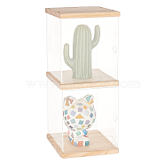 2-Tier Transparent Acrylic Minifigures Display Case, for Models, Building Blocks, Doll Display Holder Risers, with Wood Base & Top, Moccasin, Finished Product: 15x15x30.8cm(ODIS-WH0043-24A)