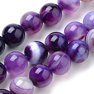 Natural Striped Agate/Banded Agate Beads Strands, Dyed, Round, Blue Violet, 6mm, Hole: 1mm, about 63pcs/strand, 14.96 inch(X-G-S259-04F-6mm)