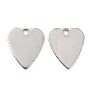 201 Stainless Steel Pendants, Heart, Stainless Steel Color, 18.5x15.5x0.8mm, Hole: 1.4mm(STAS-K217-68B)
