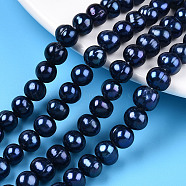 Natural Cultured Freshwater Pearl Beads Strands, Dyed, Potato, Prussian Blue, 7~10x7~8mm, Hole: 0.6~0.7mm, about 50pcs/strand, 14.17 inch(36cm)(PEAR-N013-07E)