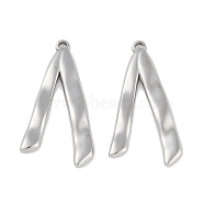 Non-Tarnish 304 Stainless Steel Pendants, Letter V Charm, Stainless Steel Color, 31.5x17x2mm, Hole: 1.4mm(STAS-C106-01P)