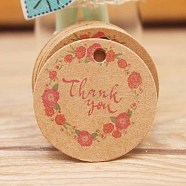 Paper Gift Tags, Hange Tags, For Arts and Crafts, Thanksgiving, Round with Flower and Word Thank You, BurlyWood, 30x0.4mm, Hole: 3mm(CDIS-P001-G04-B)