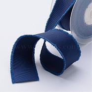 Polyester Frayed Grosgrain Ribbons, Printed, with Fringe Tassel, Marine Blue, 1 inch(25mm), about 50yards/roll(45.72m/roll)(ORIB-N0002-25mm-05)