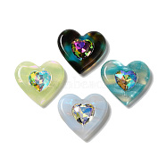 Cellulose Acetate(Resin) Cabochons with Crystal AB Rhinestone, Heart, Mixed Color, 25.5x27x6.5mm(FIND-D029-09)