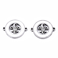 304 Stainless Steel Enamel Links Connectors, Laser Cut, Flat Round with Fleur De Lis, White, Stainless Steel Color, 14.5x18.5x2mm, Hole: 1.2mm(STAS-S080-012P-A)