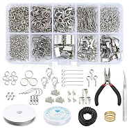 DIY Earring Bracelet Necklace Making Finding Kit, Including Elastic Thread, Cowhide Leather Cord, Alloy Clasps, 304 Stainless Steel Eye Hooks, Brass Rings, Tweezers, Pliers, Mixed Color, 20x21x3mm, Hole: 2mm(DIY-FS0003-30)