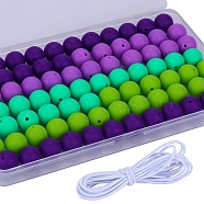 80Pcs 4 Style Round Silicone Focal Beads, Chewing Beads For Teethers, DIY Nursing Necklaces Making, with 2M Core Spun Elastic Cord, Mixed Color, 15mm, Hole: 2mm, 20pcs/style(SIL-SZ0001-22J)