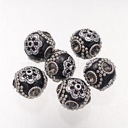 Handmade Indonesia Beads, with Brass Core, Oval, Black, 18~20mm, Hole: 2mm(X-CLAY-G001-9)