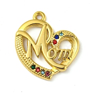Ion Plating(IP) Real 18K Gold Plated 304 Stainless Steel Rhinestone Pendants, Heart with Word Mom Charms, for Mother's Day, Colorful, 21x18.5x2mm, Hole: 1.4mm(STAS-P341-09G-01)