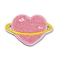 Computerized Embroidery Cloth Self Adhesive Patches, Stick On Patch, Costume Accessories, Appliques, Heart, Pink, 26.5x37.5x1.5mm(DIY-G031-04B)