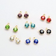 Flat Round Golden Tone Brass Micro Pave Cubic Zirconia Charms, Cadmium Free & Nickel Free & Lead Free, Mixed Color, 7x5x4mm, Hole: 1mm(ZIRC-F017B-11)