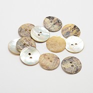 2-Hole Flat Round Mother of Pearl Buttons, Akoya Shell Button, Camel, 20x1~2mm, Hole: 2mm, about 1440pcs/bag(SHEL-N033-11A)