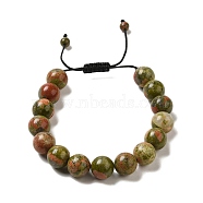 12.5mm Round Natural Unakite Braided Bead Bracelets for Women Men, Inner Diameter: 2~3-1/8 inch(4.95~8.05cm)(BJEW-C060-01H)