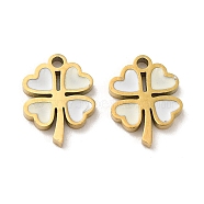 Ion Plating(IP) 316L Surgical Stainless Steel Charms, with Enamel, Real 18K Gold Plated, Clover Charm, White, 10.5x8x1.5mm, Hole: 1.2mm(STAS-D035-03G-02)