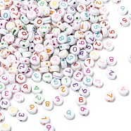 Opaque Acrylic Flat Round Beads, Number Beads, Mixed Color, 7x3mm, Hole: 2mm, about 3600pcs/500g(SACR-Q100-M034)