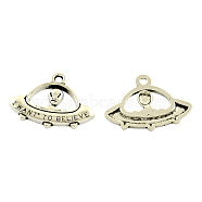 Tibetan Style Alloy Pendants, Alien/ET and UFO with Words I want to Believe, Cadmium Free & Lead Free, Antique Silver, 23x31x3mm, Hole: 3mm(X-TIBEP-5298-AS-LF)