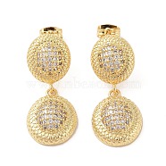 Rack Plating Brass Micro Pave Clear Cubic Zirconia Stud Dangle Earrings for Women, Cadmium Free & Lead Free, Long-Lasting Plated, Real 18K Gold Plated, Oval, 32x13.5mm(EJEW-G394-01A-G)