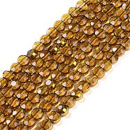 Electroplate Glass Beads Strands, Full Plated, Faceted, Flat Round, Goldenrod, 4x4.5x3.5mm, Hole: 0.8mm, about 74pcs/strand, 11.73''(29.8cm)(EGLA-Q128-02A-FP04)
