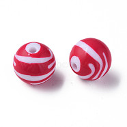 Opaque Striped Acrylic Beads, Round, Camellia, 19mm, Hole: 3mm, about 112pcs/500g(MACR-S373-27B-03)
