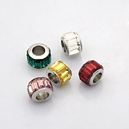 Column 304 Stainless Steel Glass European Beads, Faceted, Large Hole Beads, Stainless Steel Color, Mixed Color, 10x7mm, Hole: 5mm(GPDL-N001-01-10mm)
