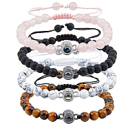 4Pcs 4 Styles I Love You in 100 Languages Projection Bracelets Set, Natural Mixed Gemstone & Glass & Brass Braided Bead Bracelets for Women, Inner Diameter: 2-1/8~3 inch(5.5~7.7cm), 1Pc/style(BJEW-FI0001-03)