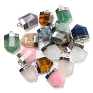 Natural Mixed Gemstone Pendants, Faceted Bullet Charms with Rack Plating Platinum Plated Brass Findings, Mixed Dyed and Undyed, 24.5~25x16~16.5x7~7.5mm, Hole: 2.3mm(G-M431-05P)