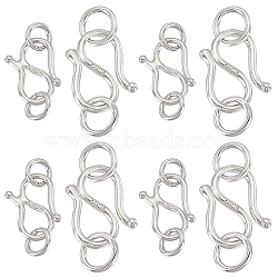 PandaHall Elite 8 Sets 2 Styles 925 Sterling Silver S-Hook Clasps, with 925 Stamp, Platinum, 9.5~12x7~8x1mm, Hole: 3mm, 4 sets/style(STER-PH0001-97)