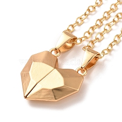 Rack Plating Alloy Heart Pendant Necklaces Sets, Magnetic Couples Necklaces, with Brass Cable Chain, Gold, 24.4 inch(62cm), 2pcs/set(NJEW-B081-08D)