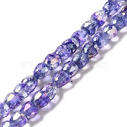 Electroplate Transparent Glass Beads Strand, AB Color Plated, Faceted, Bell, Slate Blue, 6x6mm, Hole: 1.2mm, about 80~81pcs/strand, 18.11~18.27 inch(46~46.4cm)(GLAA-G088-05E)