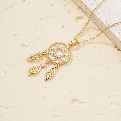 Fashionable Brass Clear Cubic Zirconia Pendant Cable Chain Necklaces for Women, Golden, Star, 15.75 inch(40cm)(FN2830-6)