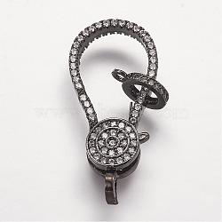 Brass Micro Pave Cubic Zirconia Lobster Claw Clasps, Gunmetal, 31x14x4.5mm, Hole: 2mm(ZIRC-G095-54B)