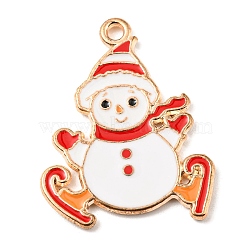 Alloy Enamel Pendants, Christmas Theme, Light Gold, Snowman, 27x21x1.5mm, Hole: 1.5mm(ENAM-G218-B05)