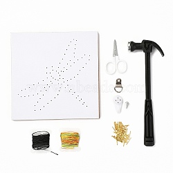Dragonfly Pattern DIY String Art Kit Sets, Including Hammer, Wooden Board, Plastic Holder Accessories, Alloy Nails & Screws, Scissor, Polyester Thread, 15x15x0.85cm(DIY-F070-18)