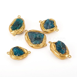 Raw Rough Natural Apatite Links, with Golden Plated Edge Brass Findings, Nuggets, 28~45x18~23x10~14mm, Hole: 1.6~1.8mm(G-L543-030G)