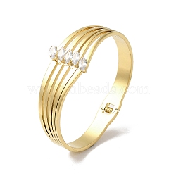 304 Stainless Steel & Teardrop Glass Hinged Bangles for Women, Real 18K Gold Plated, Inner Diameter: 2-3/8x2 inch(6X5cm), 25mm(BJEW-I315-18G)