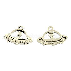 Tibetan Style Alloy Pendants, Alien/ET and UFO with Words I want to Believe, Cadmium Free & Lead Free, Antique Silver, 23x31x3mm, Hole: 3mm(X-TIBEP-5298-AS-LF)