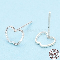 925 Sterling Silver Hollow Apple Stud Earrings, with S925 Stamp, Silver, 6.5x7.5mm, Pin: 0.8mm(STER-T005-09)