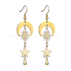 Brass Star & Moon & Sun Dangle Earrings for Women, Golden, 65x19.5mm(EJEW-TA00366)