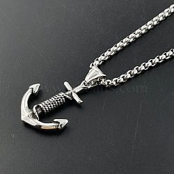 Retro Rock Punk Men's Anchor 304 Stainless Steel Pendant Necklaces, Stainless Steel Color(DV9777)